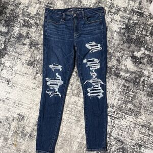 American Eagle Outfitters Women's Ripped Dark Blue Skinny Jeans